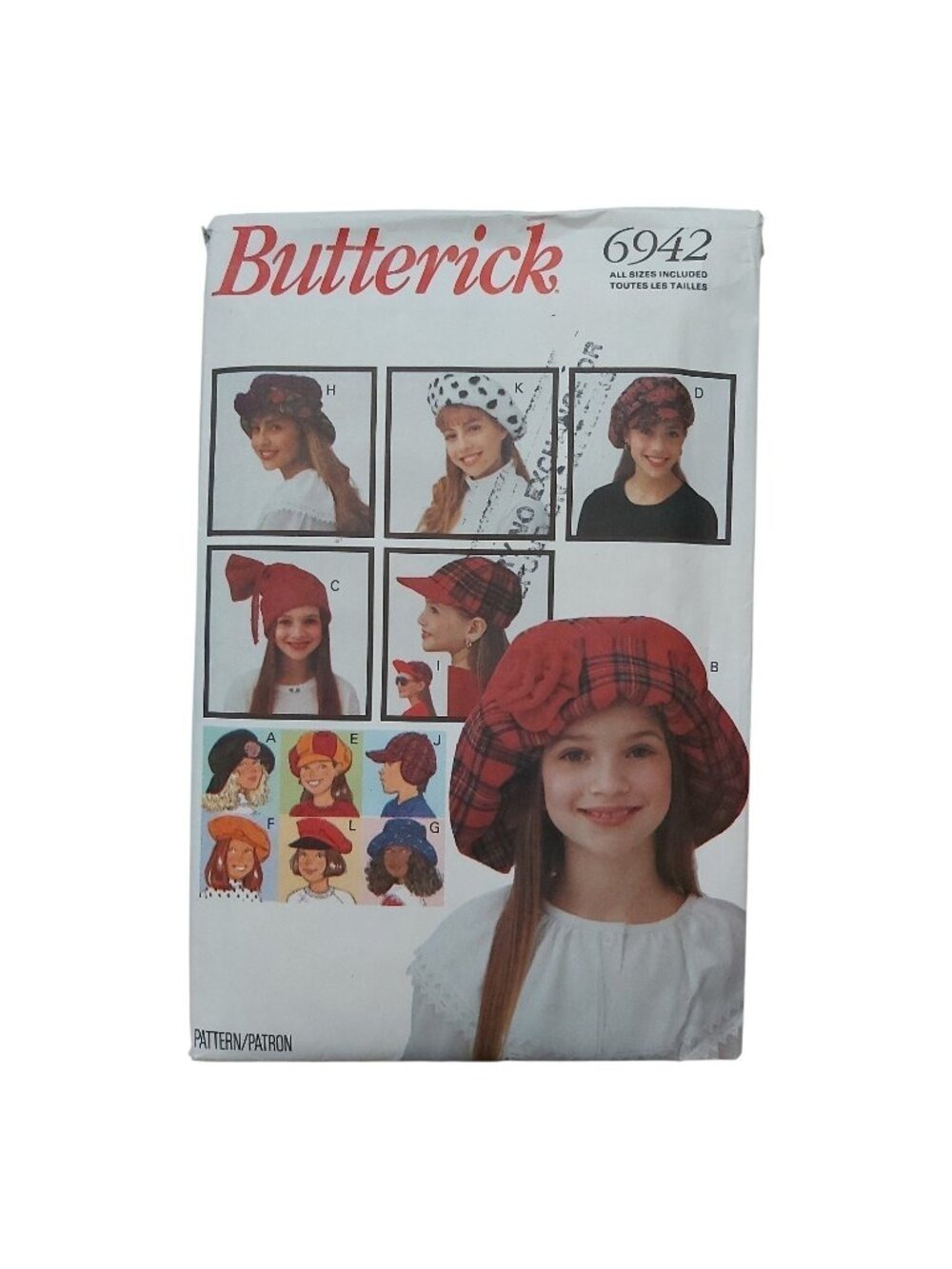 Vintage Butterick 6942 Misses Girls Hat Sewing Pattern Beret Cap Bucket Beanie